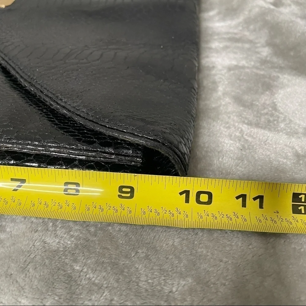 Iman Black Faux Snakeskin Fold Over Clutch with Interior Zipper Pouch